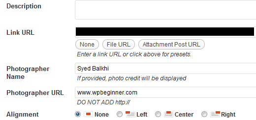 Additional Fields in the Media Uploader