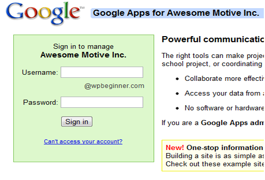 Google Apps sign in