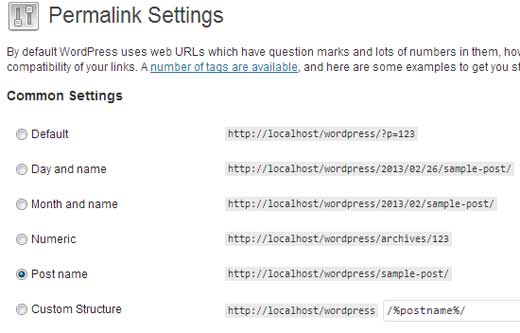 Permalink Settings Post Name