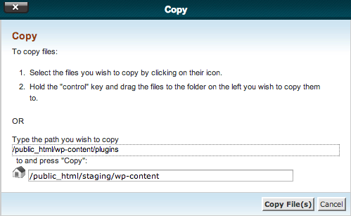 cPanel copy dialog cPanel Copy Dialogue