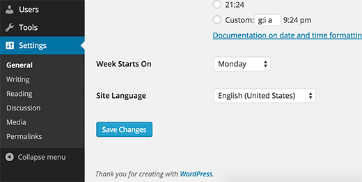 Installing and changing language in WordPress settings Installing and changing language in WordPress settings