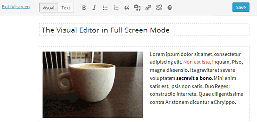 Full screen visual editor in WordPress