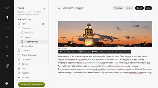 Page editing in Squarespace