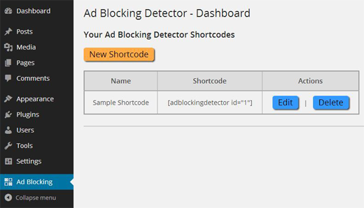 Settings page for Ad Blocking Detector plugin