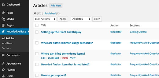 Adding knowledge base articles and sections
