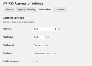 Feed to post settings Feed to post settings