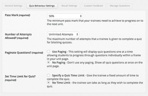 Quiz behavior settings Quiz behavior settings