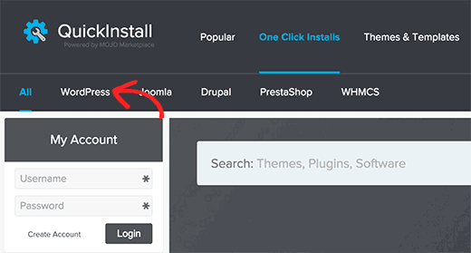 Launching WordPress installer in QuickInstall Launching WordPress installer in QuickInstall