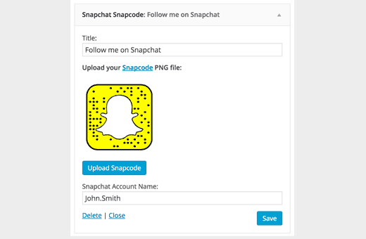 Snapchat snapcode widget settings