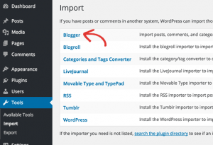 Blogger import tool in WordPress Blogger import tool in WordPress