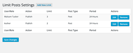 Save, edit, or update post limits