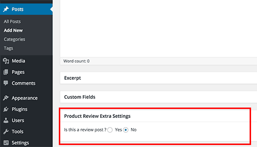 Adding product review data in a review post