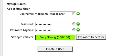 Creating a new MySQL user Creating a new MySQL user