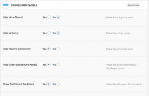 show or hide different admin panels from dashboard screen show or hide different admin panels from dashboard screen