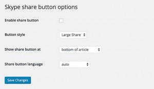 Skype share button settings page Skype share button settings page