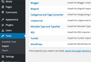 WordPress import page WordPress import page