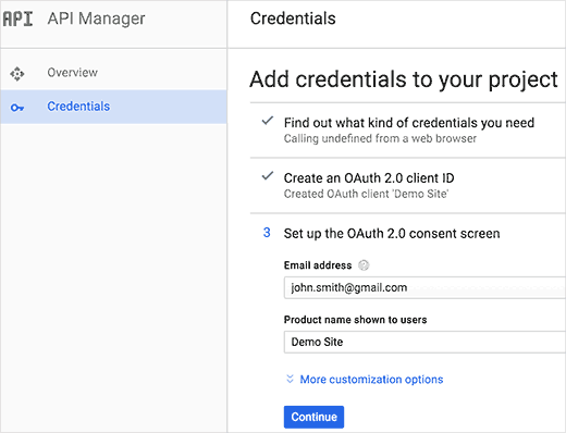 Setup OAuith Consent screen