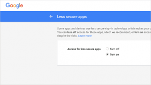 Turn on Less Secure Apps in Google Settings Turn on Less Secure Apps in Google Settings