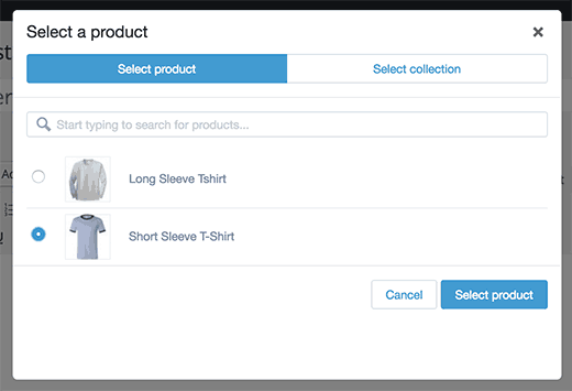 Select a product or collection to add Select a product or collection to add