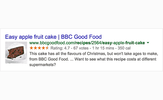 Rich snippets in search results