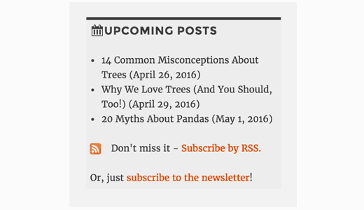 Preview of upcoming posts in sidebar Preview of upcoming posts in sidebar