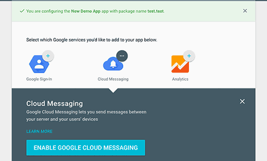 Enable cloud messaging Enable cloud messaging