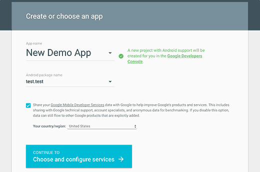 Creating Google services app Creating Google services app