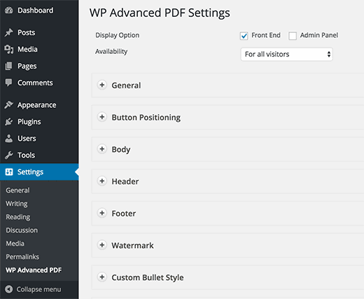 Advanced PDF settings Advanced PDF settings