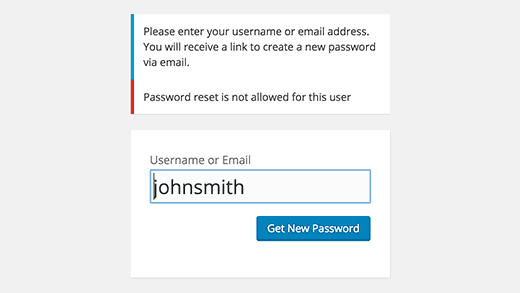 Password reset disabled for this user Password reset disabled for this user