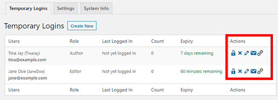 Manage temporary logins