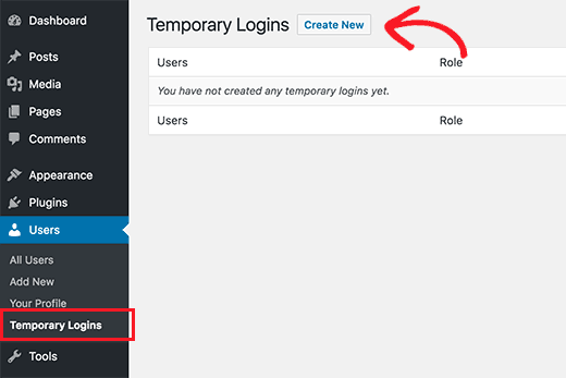 Adding a new temporary login in WordPress Adding a new temporary login in WordPress