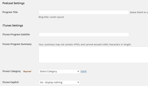 Podcast settings Podcast settings