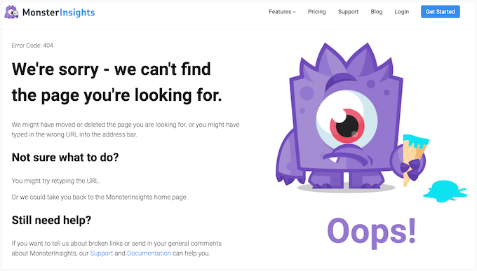 The MonsterInsights custom-made 404 mistake style