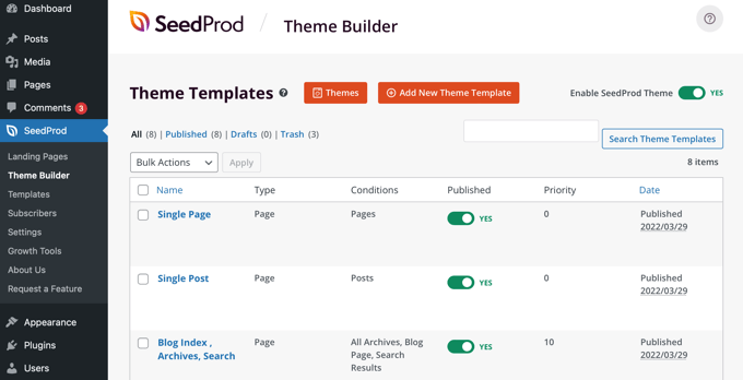 SeedProd предлагает простой в использовании конструктор тем