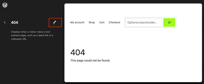 Editing a WordPress theme's 404 template using the full-site editor (FSE)