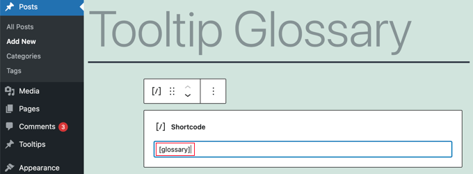 Adding the Glossary Shortcode