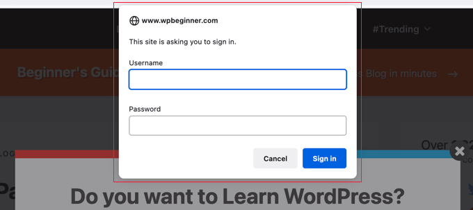 Password protect WordPress admin example