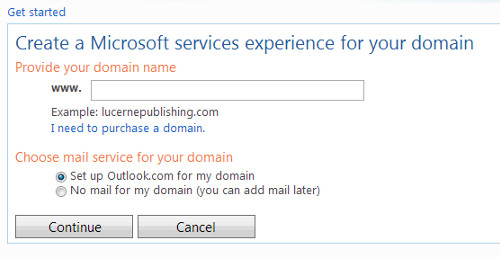 Signing up your domain for outlook