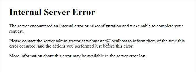Internal server error page on Apache 