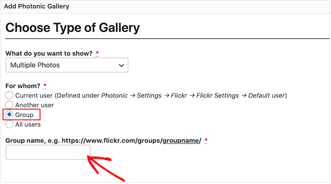 Настройки названия группы Flickr
