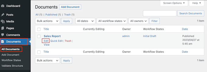 Modifying a file's settings in WordPress