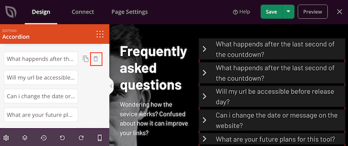 Deleting questions and answers from an FAQ design