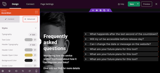 Customizing an FAQ section using SeedProd's advanced settings Customizing an FAQ section using SeedProd's advanced settings