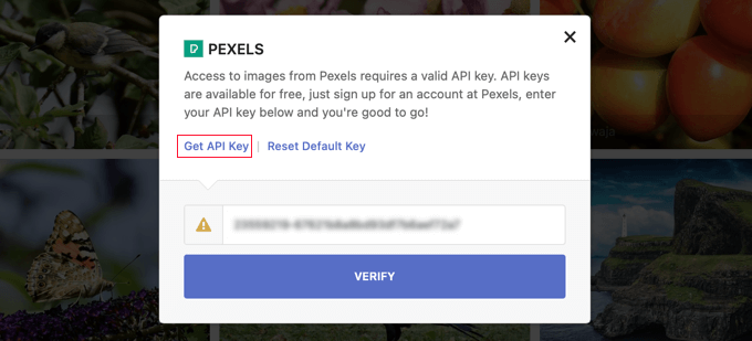 برای یافتن تصاویر در Pexels با استفاده از تصاویر فوری، به یک کلید API نیاز دارید