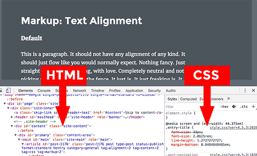 Панели HTML и CSS в окне Inspect