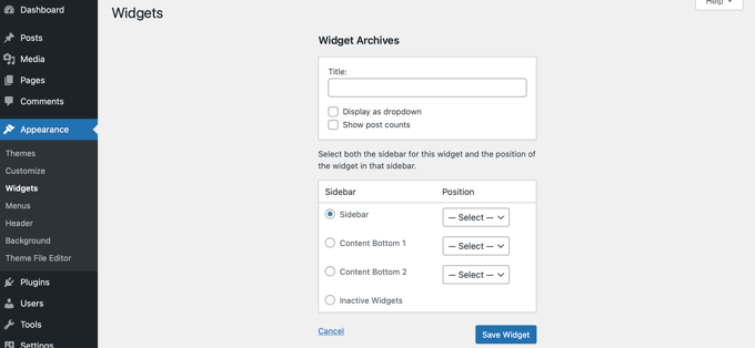 Configure the Widget and Choose a Sidebar