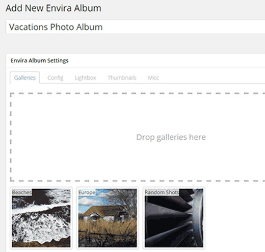 Добавление новых альбомов в Envira