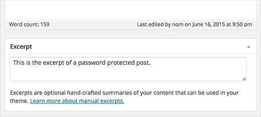 Добавление выдержки для защищенного паролем поста в WordPress