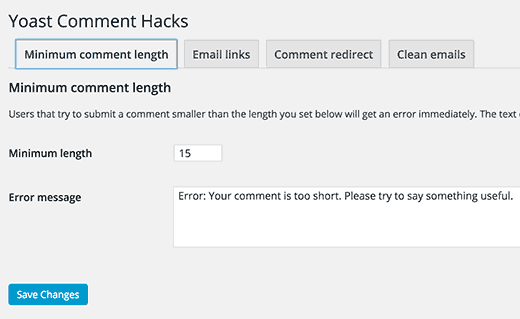 Yoast Comment Hack minimum comment length