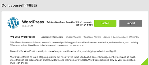 Begin WordPress Installation using MOJO Marketplace